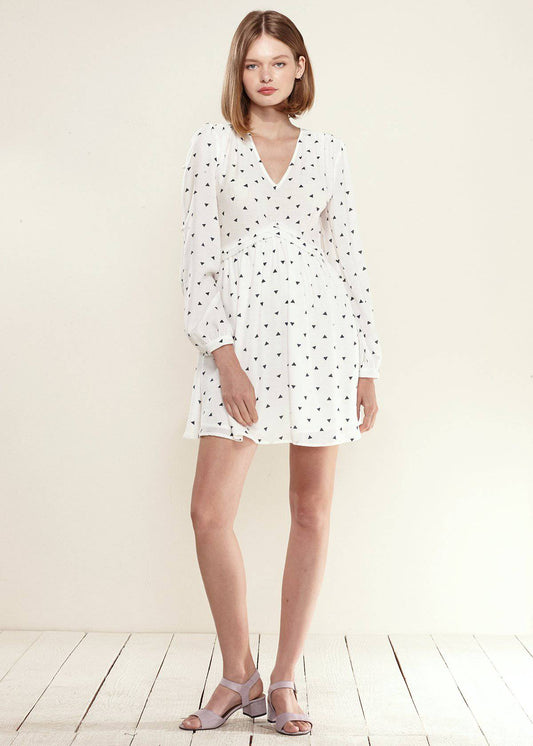 Women's Triangle Print Long Sleeve Dress in White Triangle